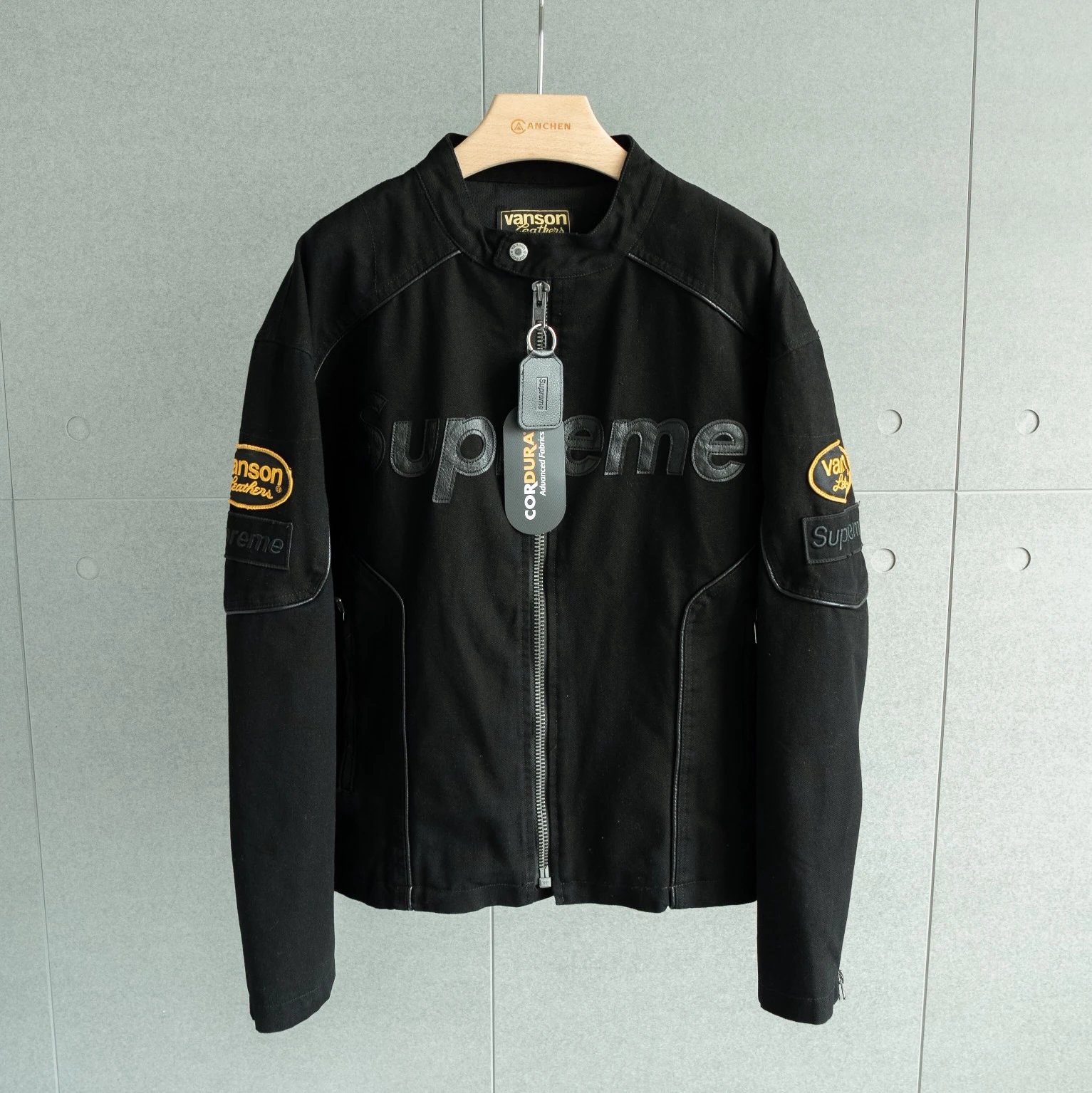 Vanson Leathers Jackets Supreme Collaboration Zip-Up Motorcycle Jacket — Black