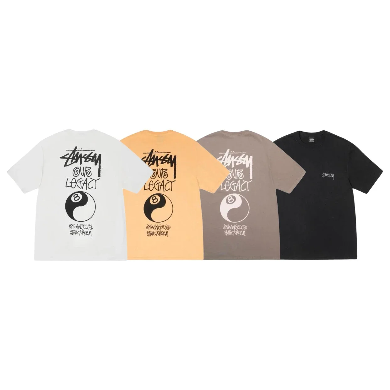 26SS STUSSY Black Eight Series Bagua Tu Black Eight Printed Couple Round Neck Short Sleeve T-Shirt T