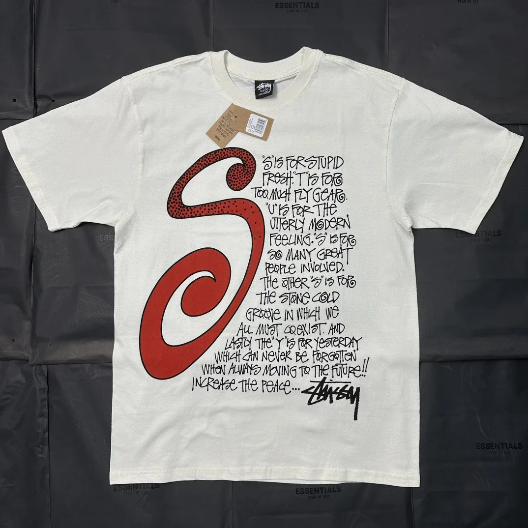 Original production STUSSY Mosquito Repellent Pattern New Pattern Round Neck Printed Short Sleeves S