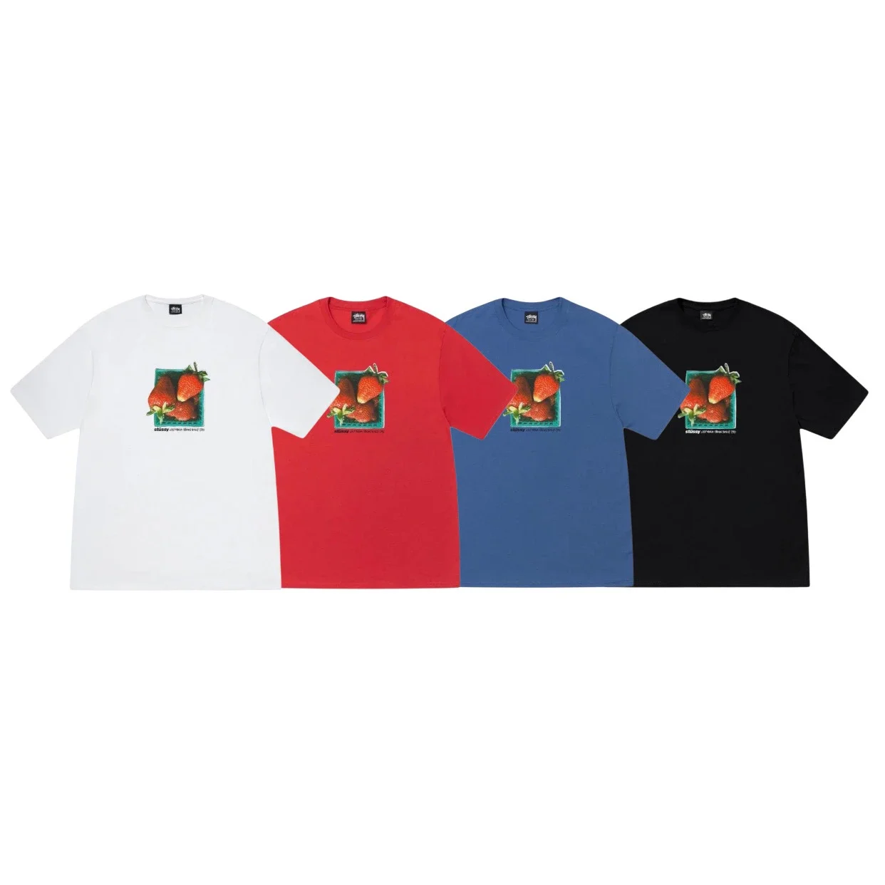 Original production 26SS STUSSY Fruit Series Three Strawberries Same Style Print Couple Round Neck S