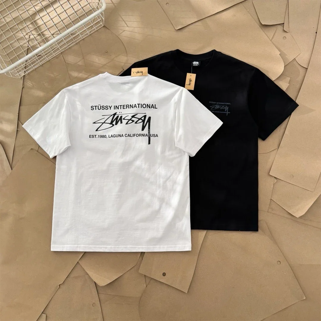 Original production 26SS STUSSY Classic cursive series stussy international printed couple round nec