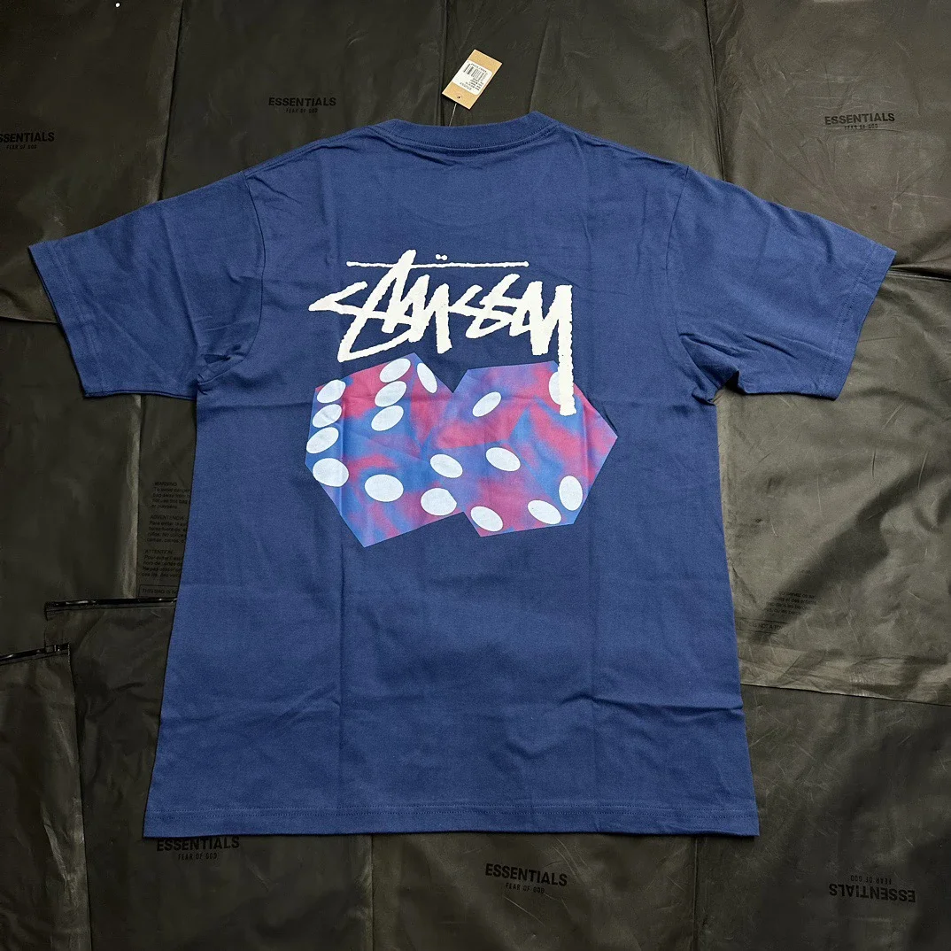 Original production 24ss Stussy colorful dice new pattern round neck printed short-sleeved Stussy or