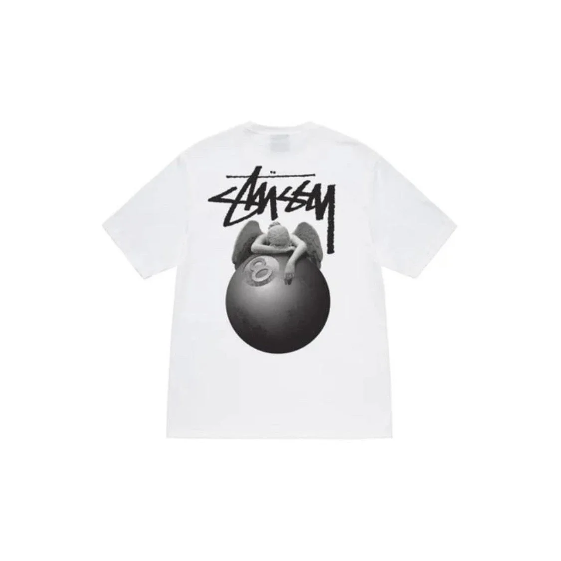 Original manufacturing STUSSY Angel No. 8 ball pattern new pattern round neck printed short-sleeved 