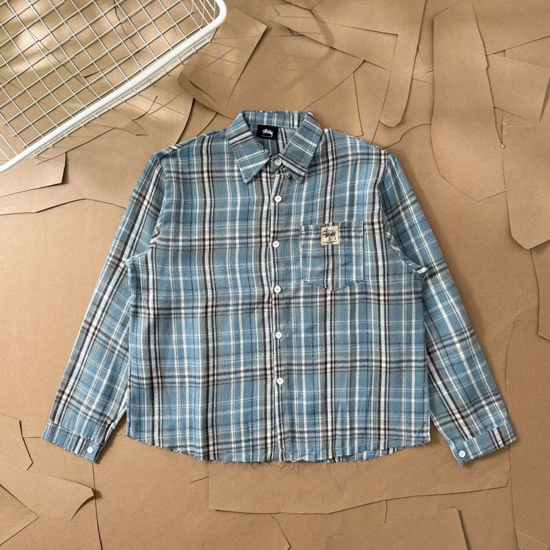 Original production 25SS Stussy Retro series spring and summer lightweight classic plaid shirt Unise