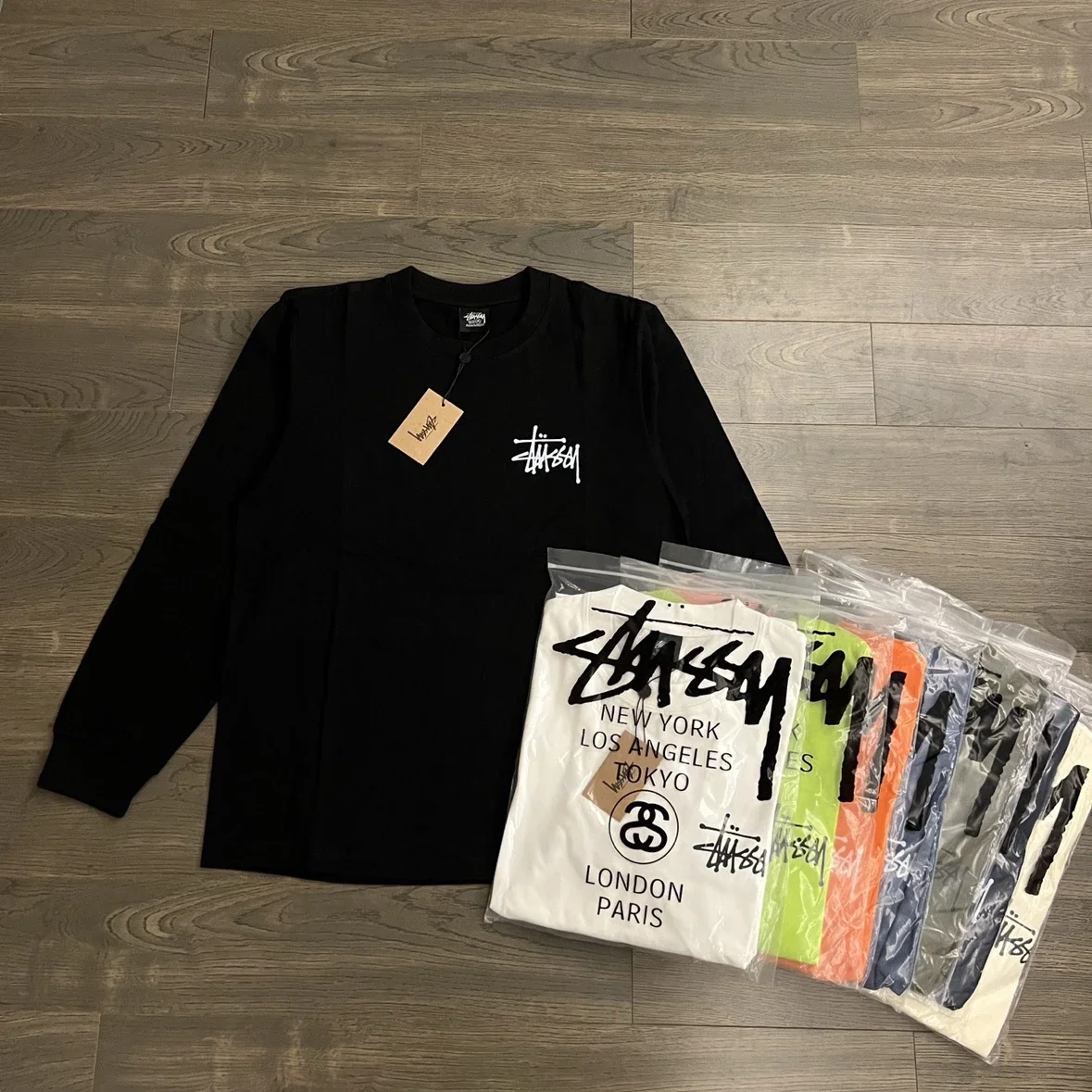 Original production 25SS Stussy Stussy Classic Cursive Series Logo Print Couple Round Neck Long Slee