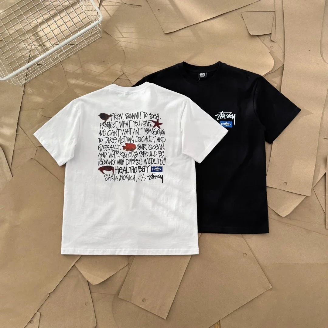 Original production 25SS Stussy Stussy x Heal The Bay joint model ocean pattern letter printed short