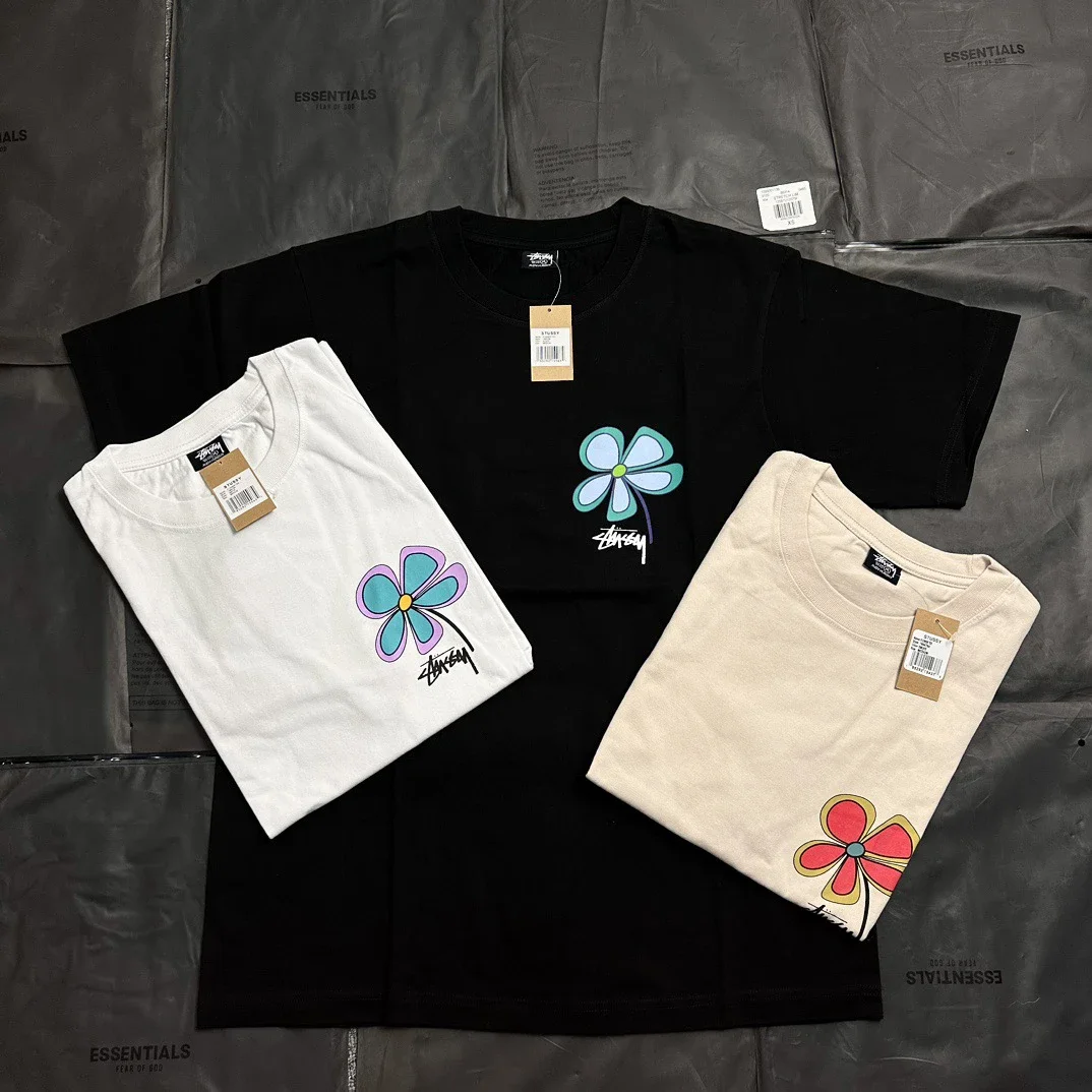 Original production Stussy Five-leaf clover new pattern round neck printed short-sleeved Stussy orig