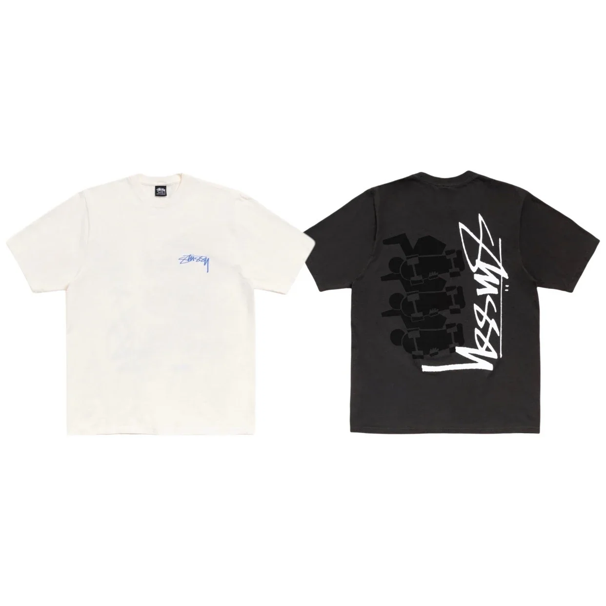 Original production 26SS STUSSY Skateboard Series Stacked Skateboard Man Printed Couple Round Neck S