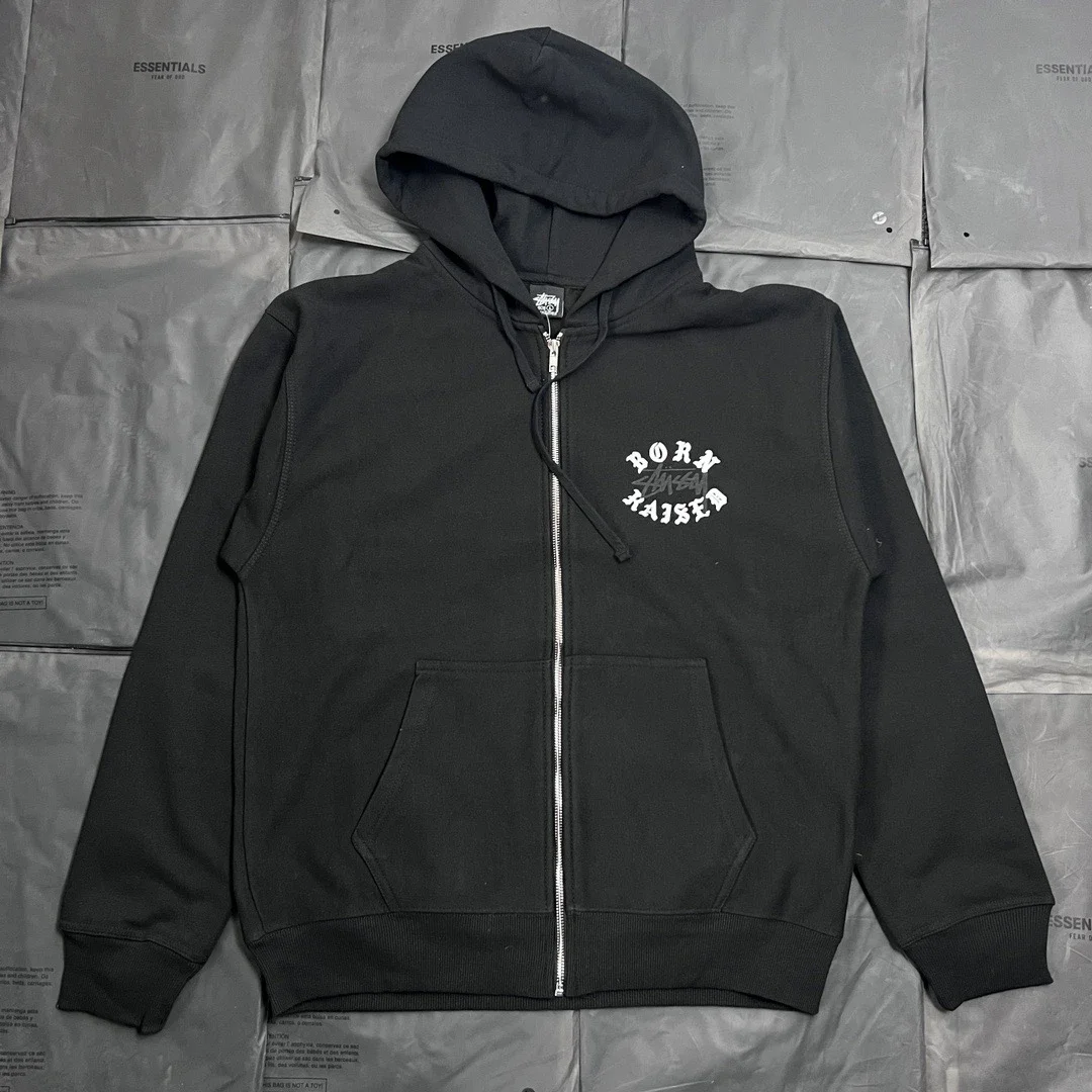 ** Stussy x Born x Raiced classic series new pattern printed zipper sweatshirt hoodie Stussy origina