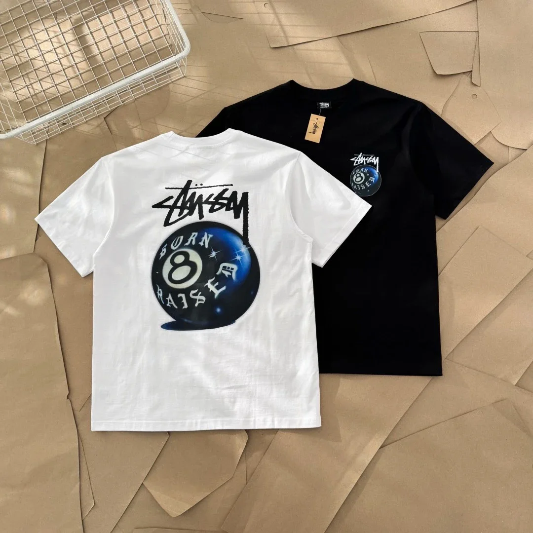 Original production 25SS Stussy Black Eight Series Blue Black Eight Ball Printed Short-sleeved T-shi