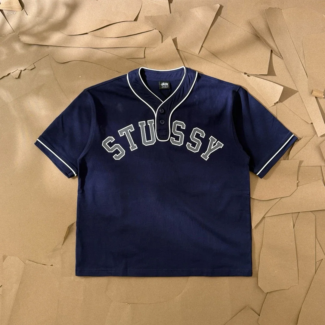 Original production Stussy SS26 ARCH BASEBALL JERSEY loose letter pattern printed short-sleeved base