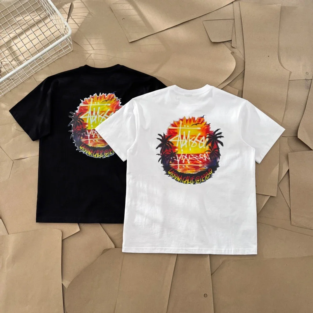 Original production 25SS Stussy American coconut palm sunset scenery printed short-sleeved T-shirt T