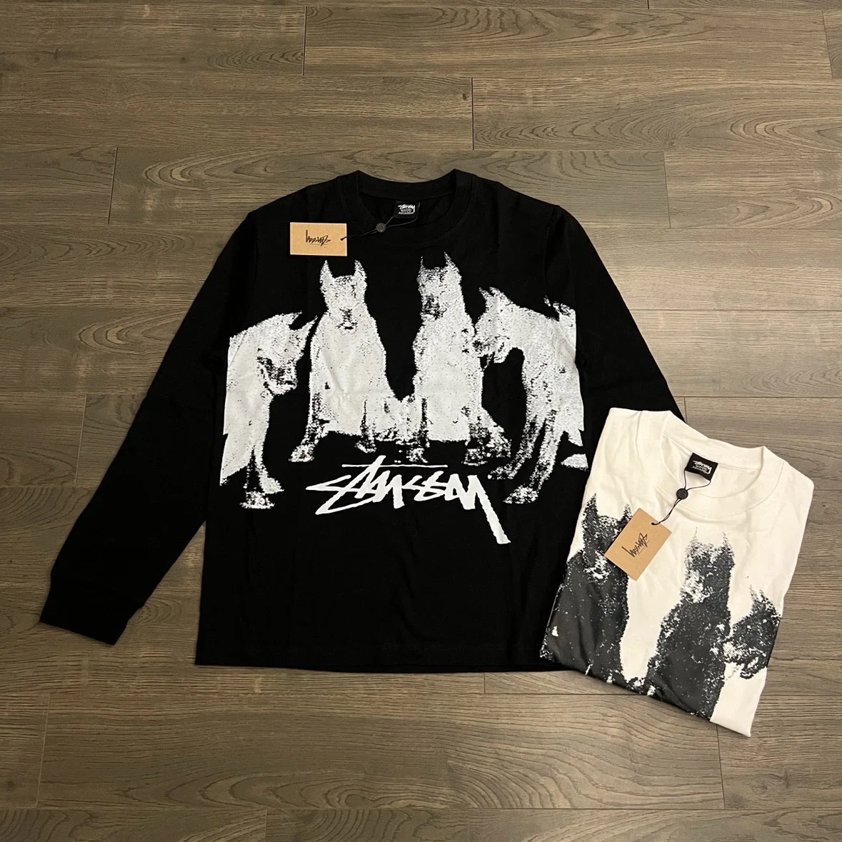 Original production 25SS Stussy American Doberman New Pattern Round Neck Printed Long Sleeve Stussy 