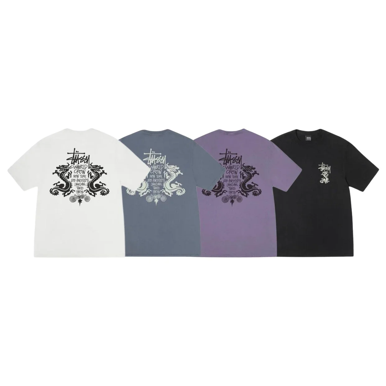 Original production 26SS STUSSY Chinese Dragon Series Dragon Totem Printed Couple Round Neck Short S