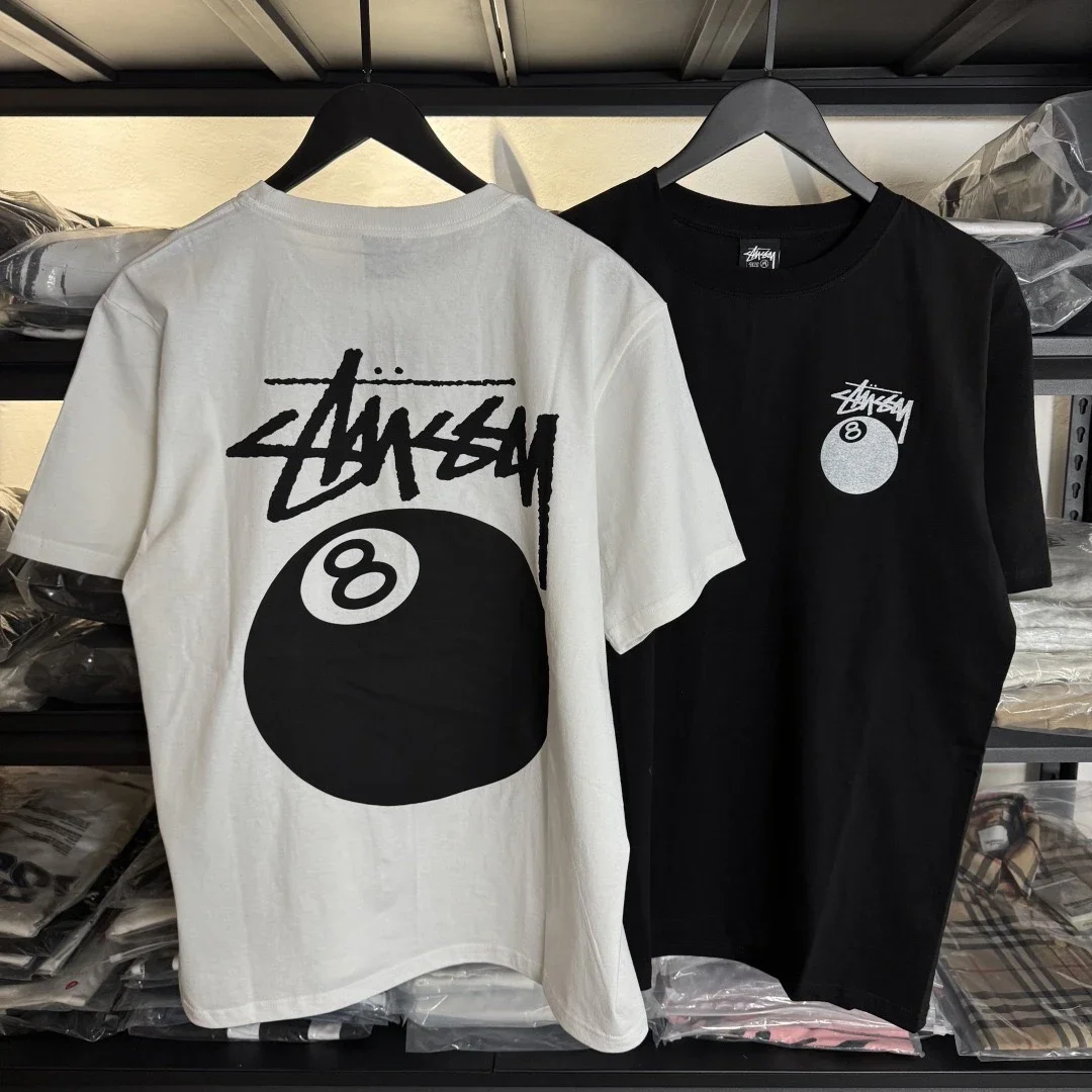 Original production Stussy 8-ball series SS24 classic black eight billiards print pattern loose roun
