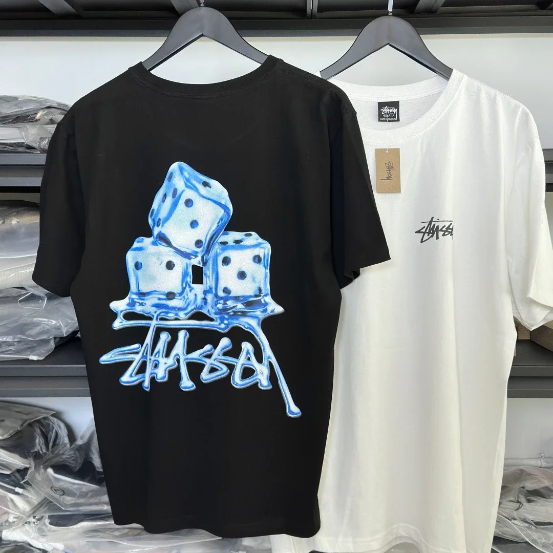 Original production Stussy SS23 spring and summer series Ice cube pattern printed loose round neck s