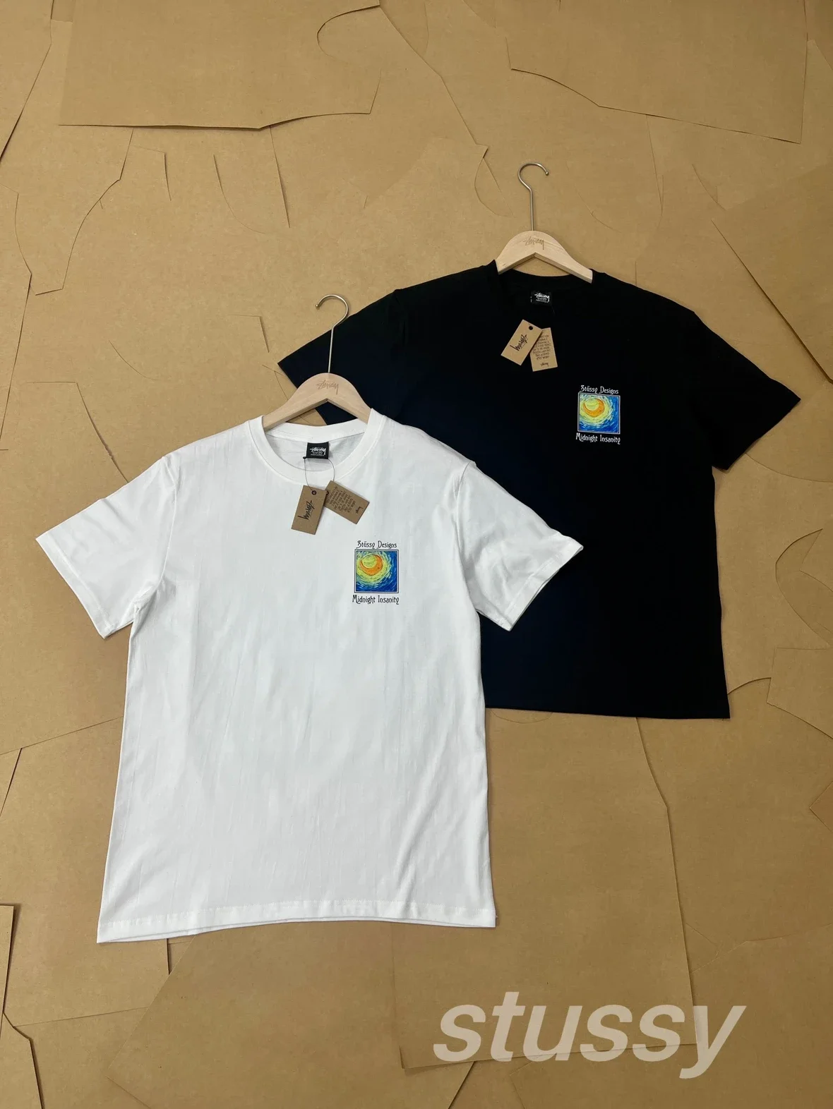Original production STUSSYss22 Van Gogh's starry sky oil painting printed round neck short-sleeved T