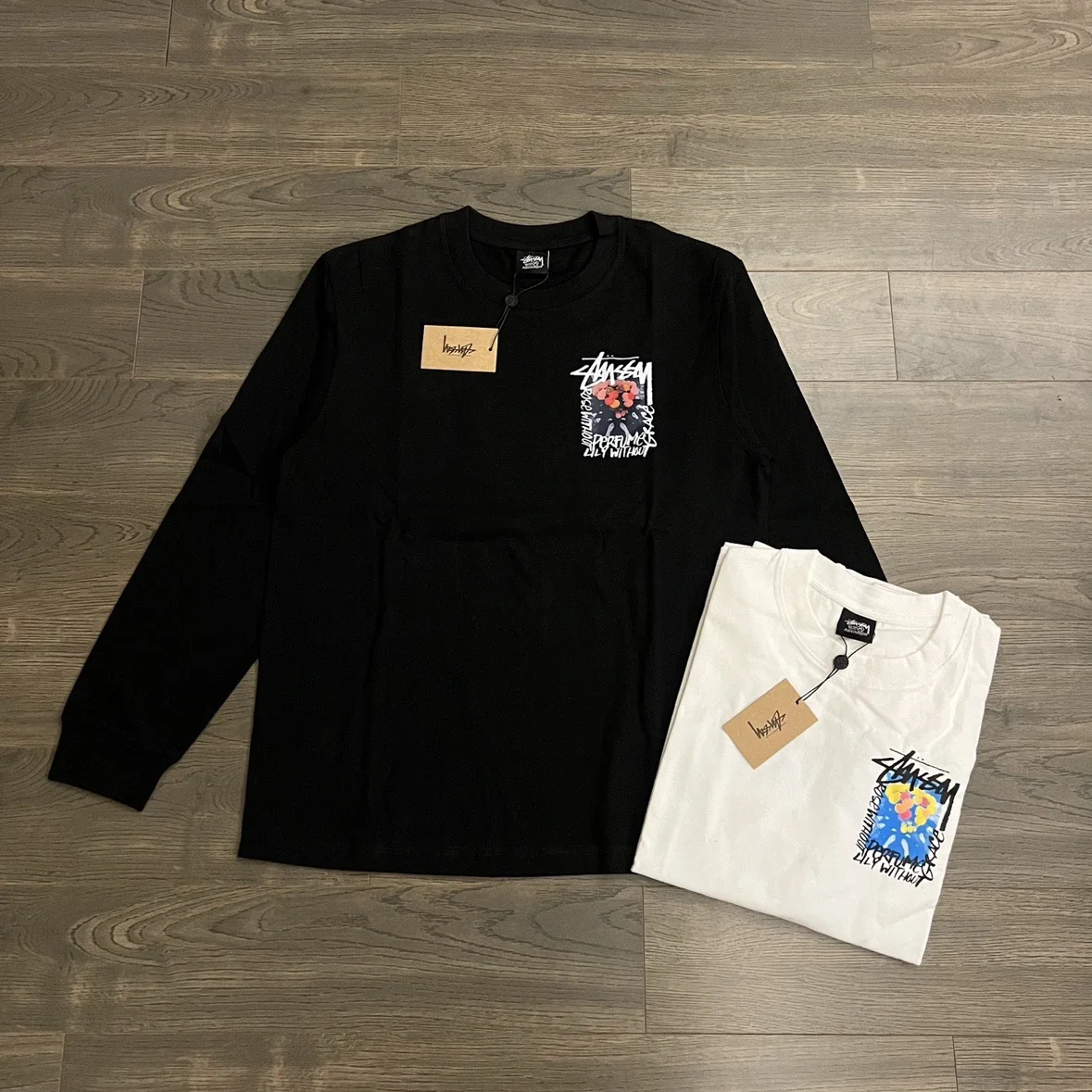 Original production 25SS Stussy American bouquet, flowers, patterned round neck, printed long sleeve