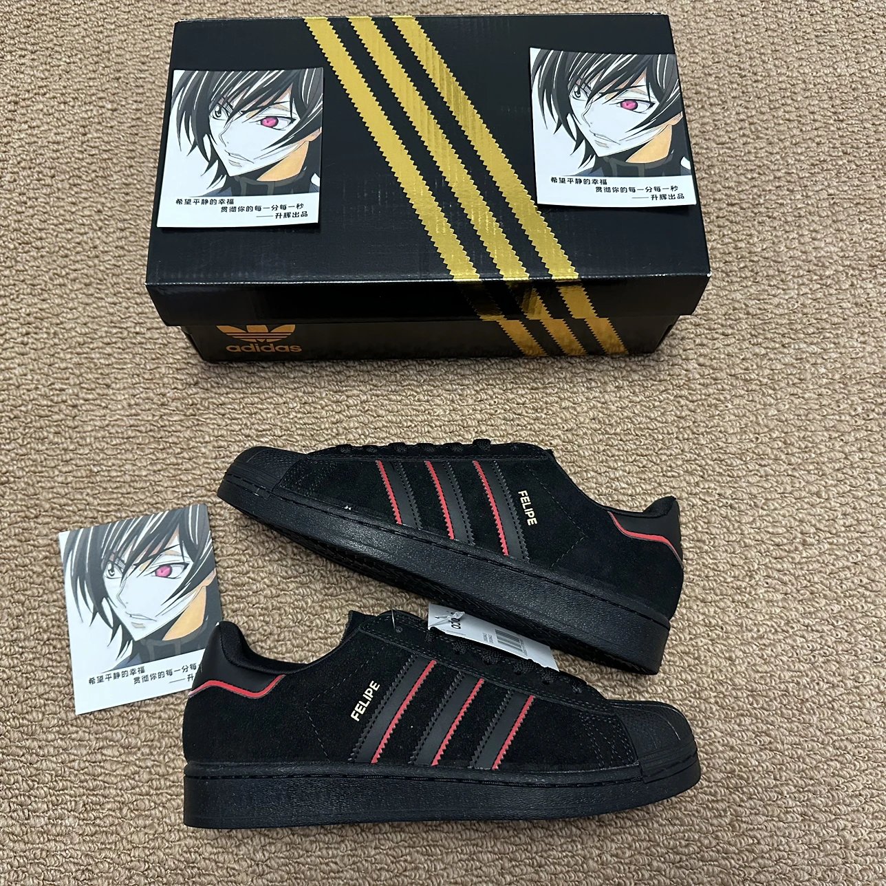 【升辉出品】二代黑红 头层皮料 印花明显 凹凸有致 现货秒发adidas originals Superstar 2 皮革 舒适柔软圆头 贝壳头板鞋 男女同款
