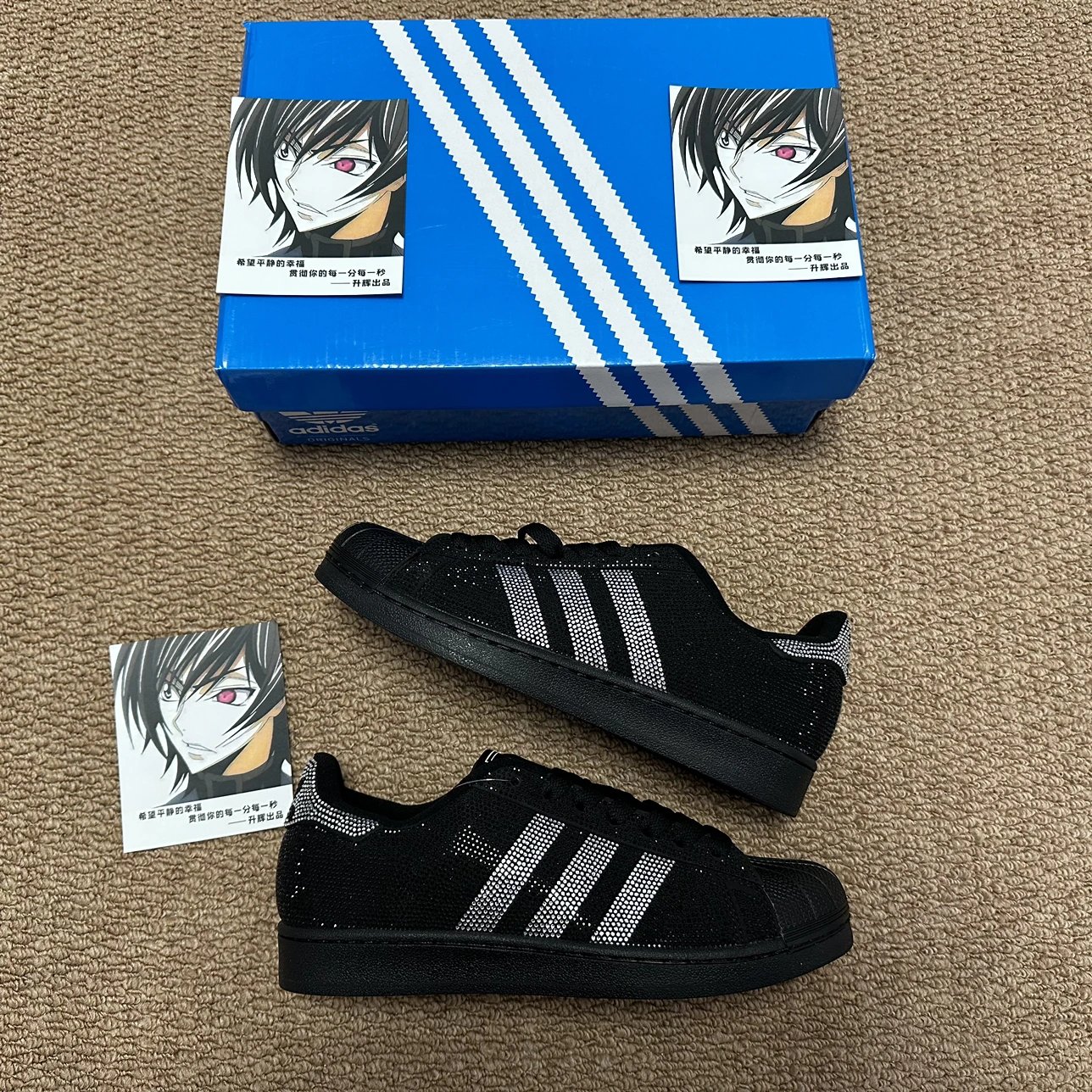 【升辉出品】黑银闪钻  现货秒发 adidas originals Superstar 2 情人节限定 经典舒适满钻 板鞋 男女同款
