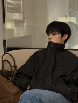 thumbnail for (Deadline for repayment on October 28 is to be shipped in order, random photos blocked and blocked) p Reversible stand collar jacket, true reversible wear, double-sided Zp kf color-changing triangle brand, double-opening slide track zipper, perfect fit