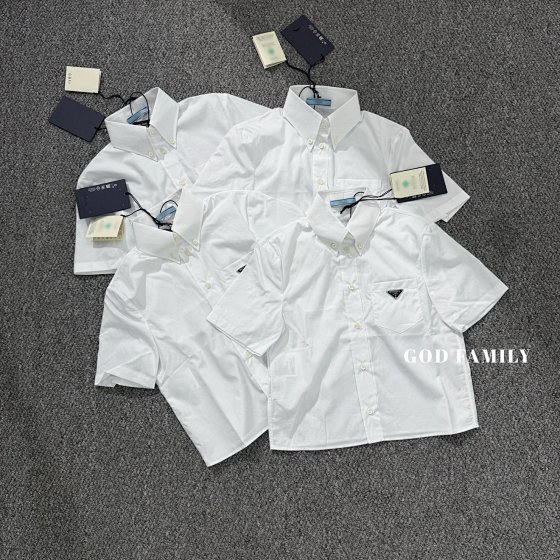 God Luxury Trend GODFAMILY | PR White Poplin Liquid Ammonia Fabric Classic Commuter Triangle Brand Women's Shirt