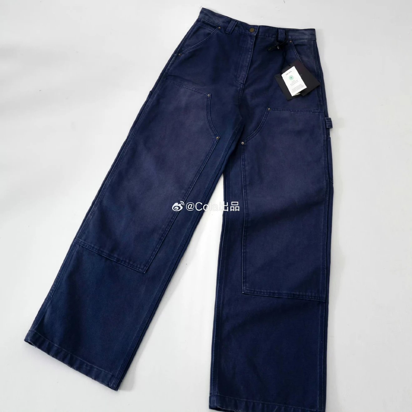 Cola produces Prd style dark blue distressed distressed loose wide leg work pants