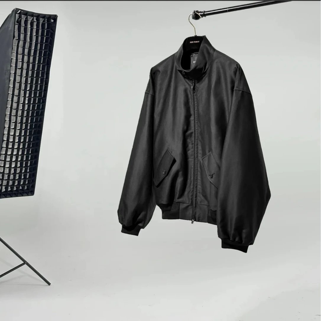 God Luxury Streetwear Godfamily｜Black/Premium Satin Fabric/Lining 100% Cupro Jacquard/GARDE-ROBE Haute Couture Collection/Harrington Style Jacket