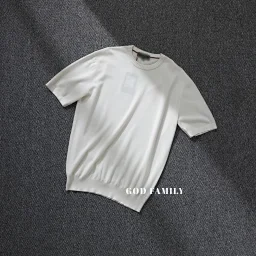 thumbnail for God Luxury Trend GODFAMILY | LP light off-white mulberry silk cotton blend crew neck knit short-sleeve T-shirt