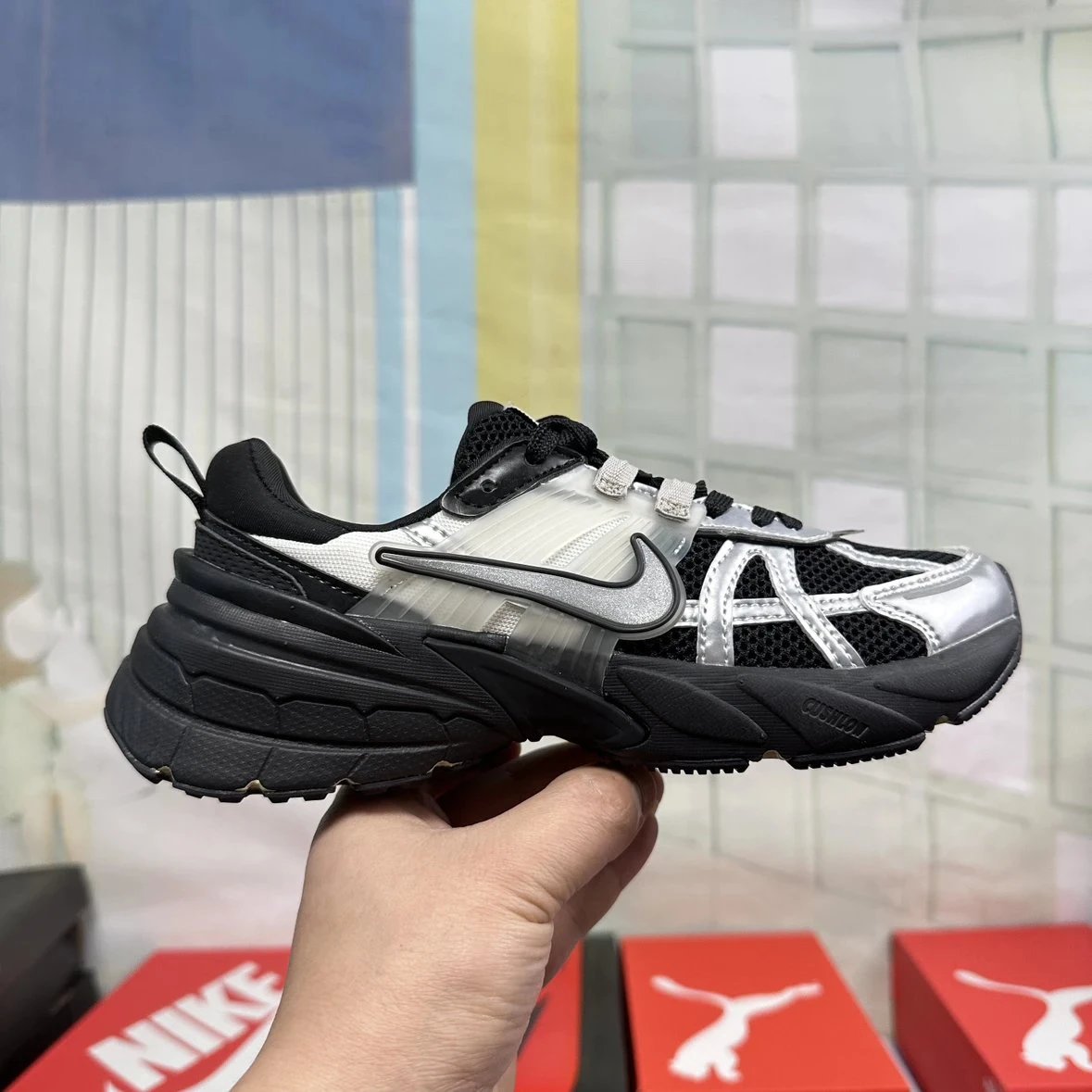 Nike V2k Run White Silver Black Running Shoe