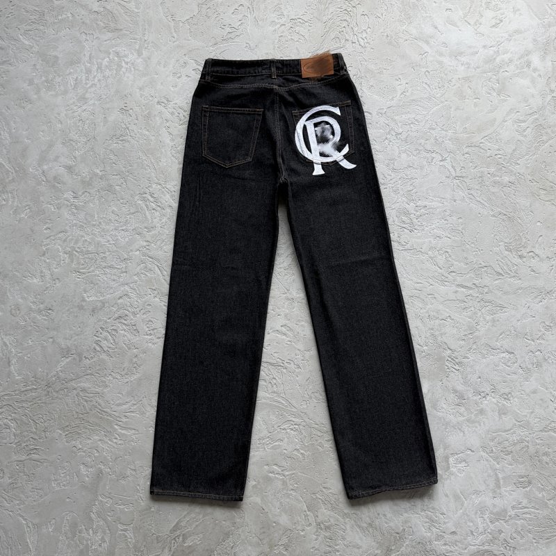 229¥Crest Chainstitch Baggy Jeans- Washed Black