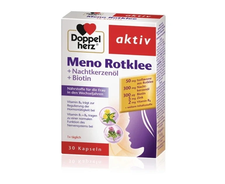 维持女性激素平衡 现货 德国代购双心doppelherz Meno Rotklee 红苜蓿提取物月见草生物素胶囊