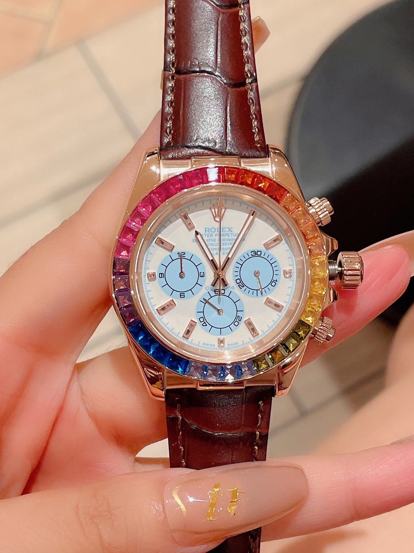 劳力士Rolex Rainbow彩虹圈迪通拿瑞士石英手表