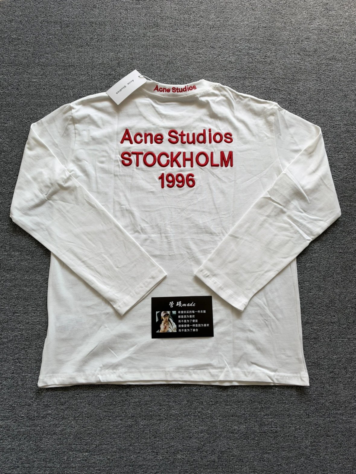 【现货】Acne Studios 26ss新款AC复古手写体刺绣T恤做旧圆领长袖