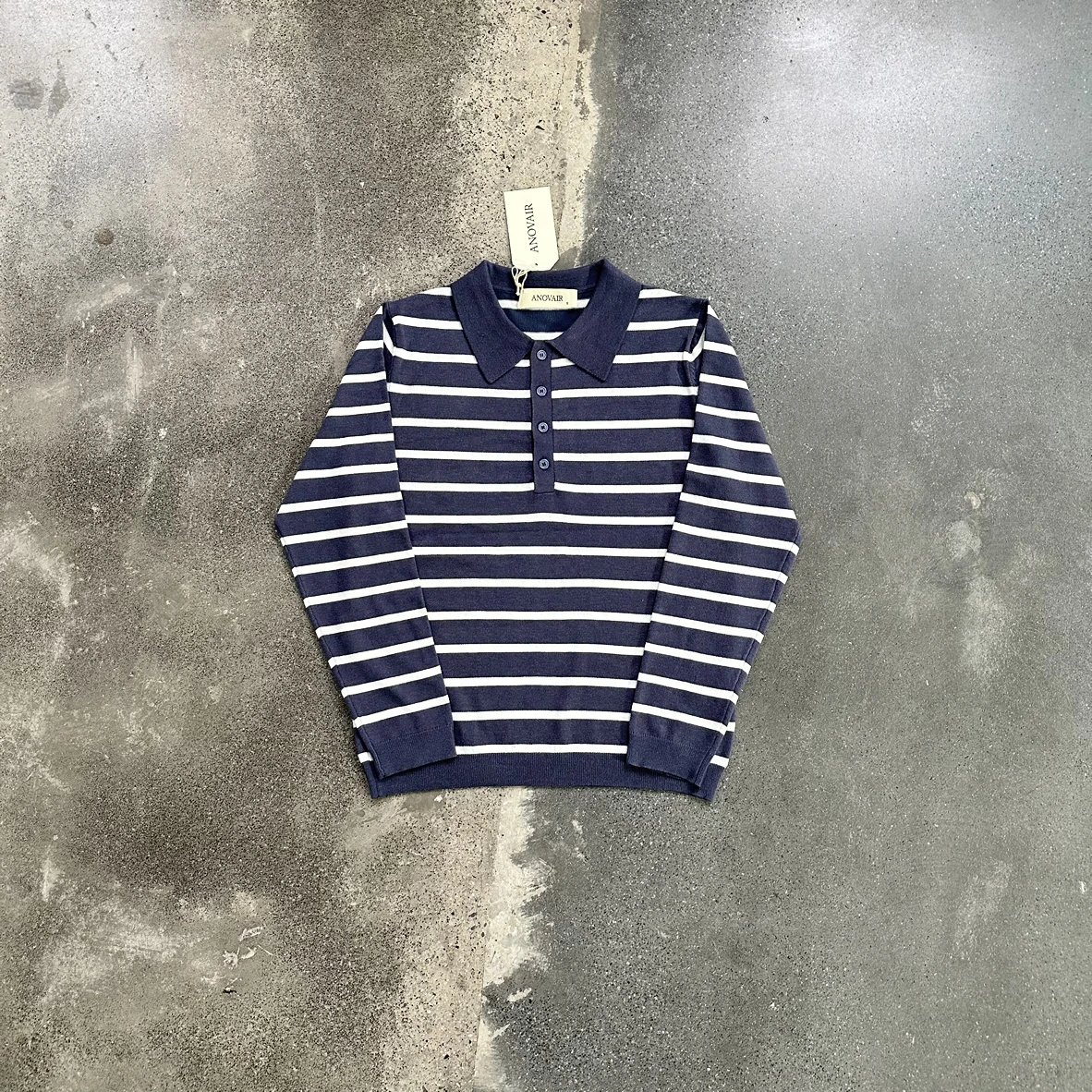 T-AN深蓝条纹polo领毛衣