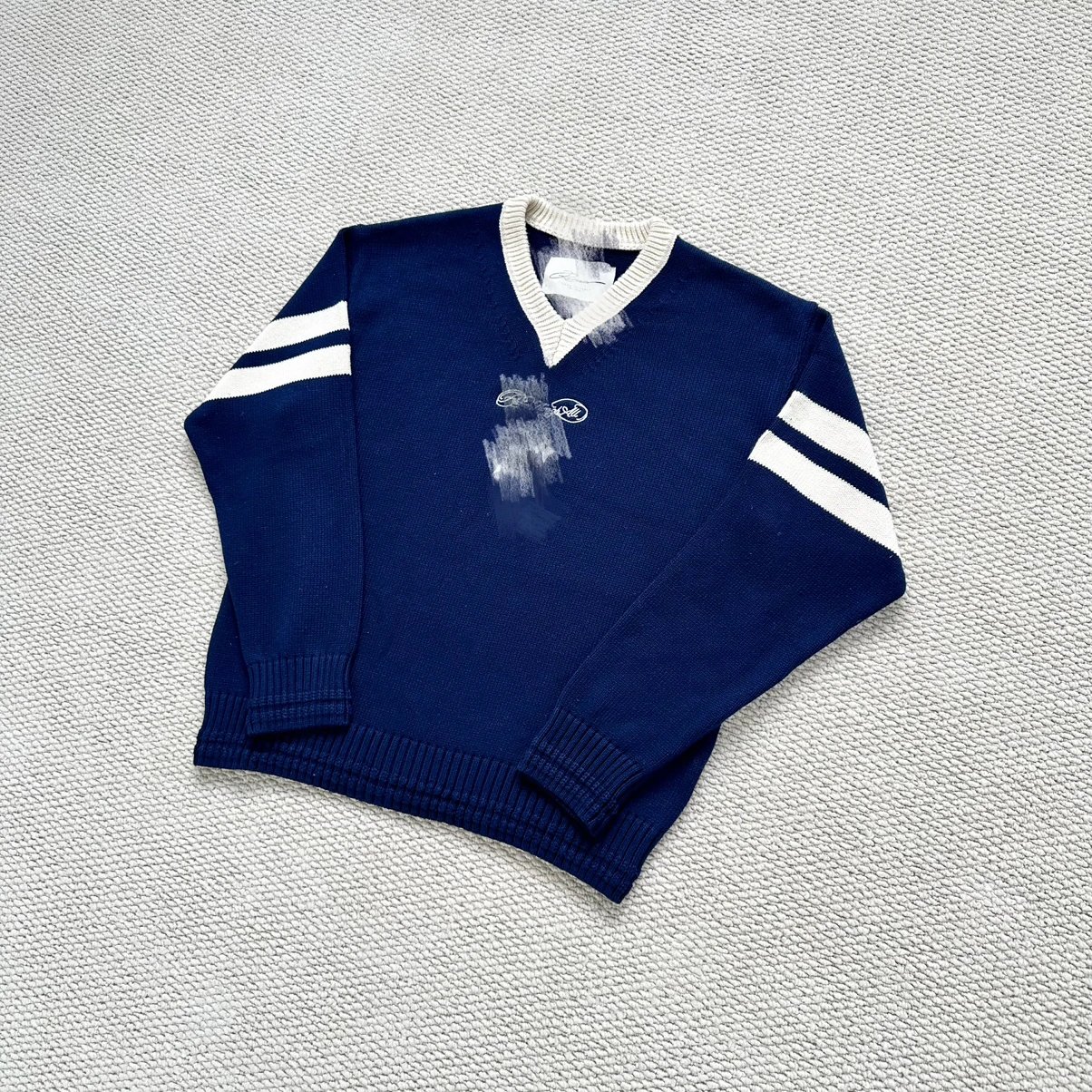 H-RV Deep Sea Blue V-neck Sweater