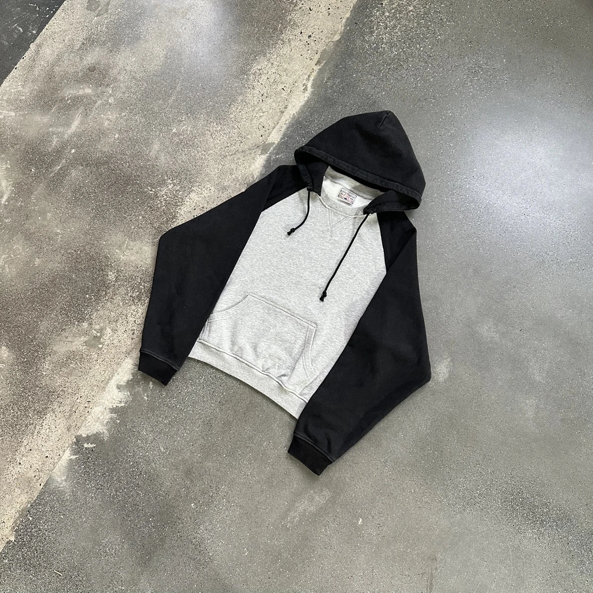 F-Exp2.0 washed black gray contrasting hoodie