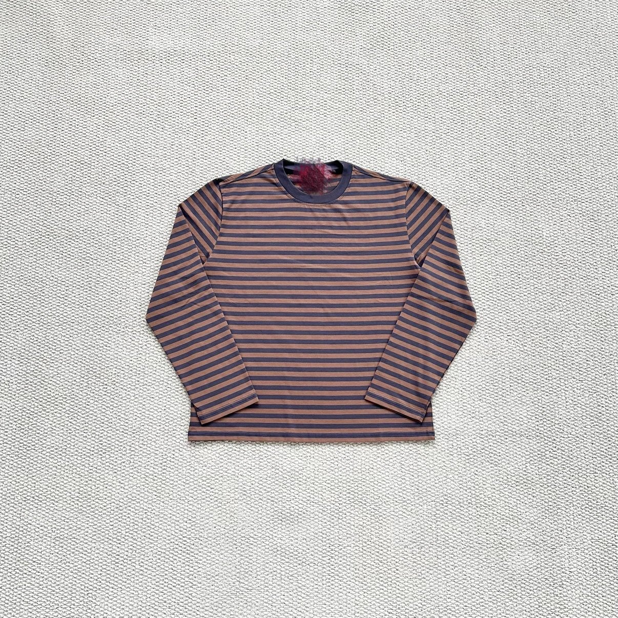 L-MU coffee color gray blue striped long sleeved T