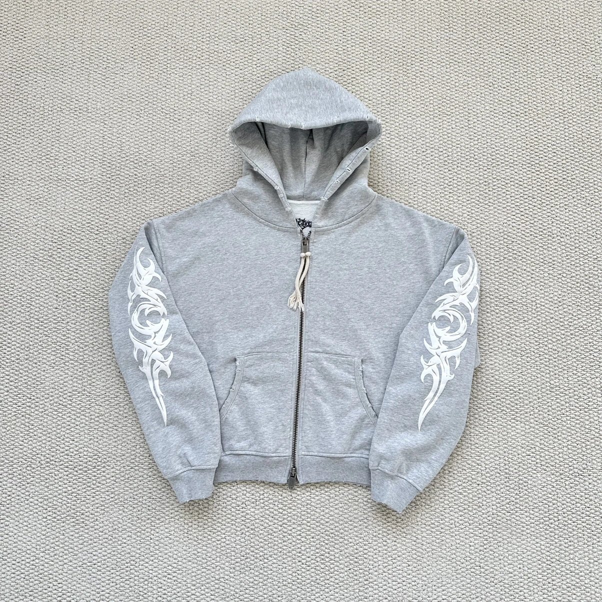 H-RV部落花灰色拉链衫