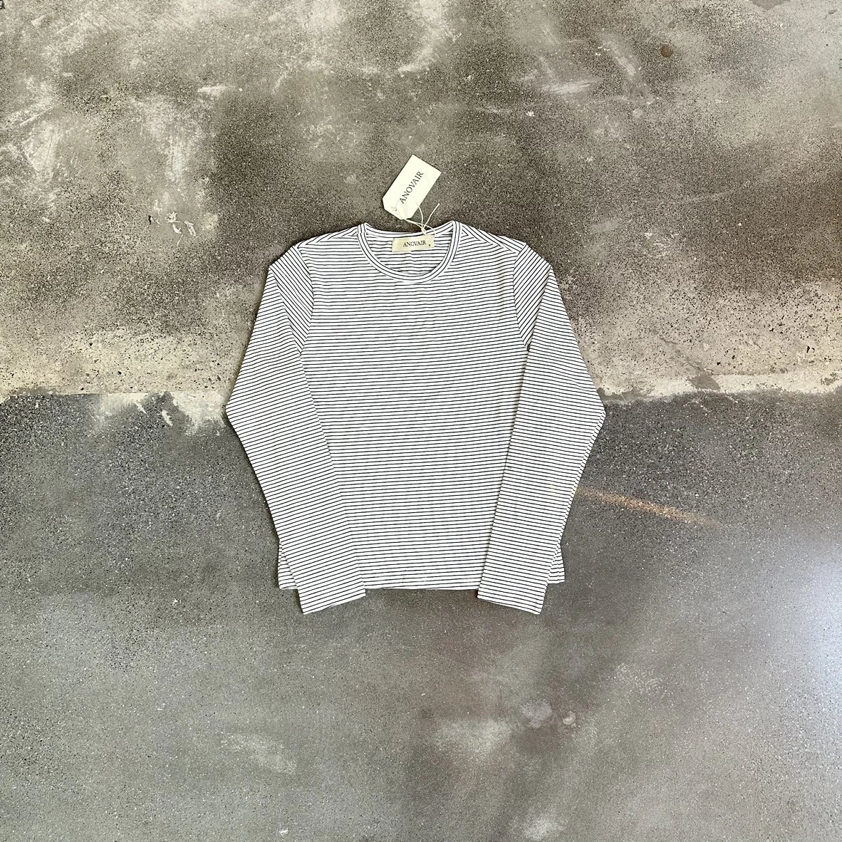 T-AN Black and White Striped Basic Long Sleeve T-Shirt