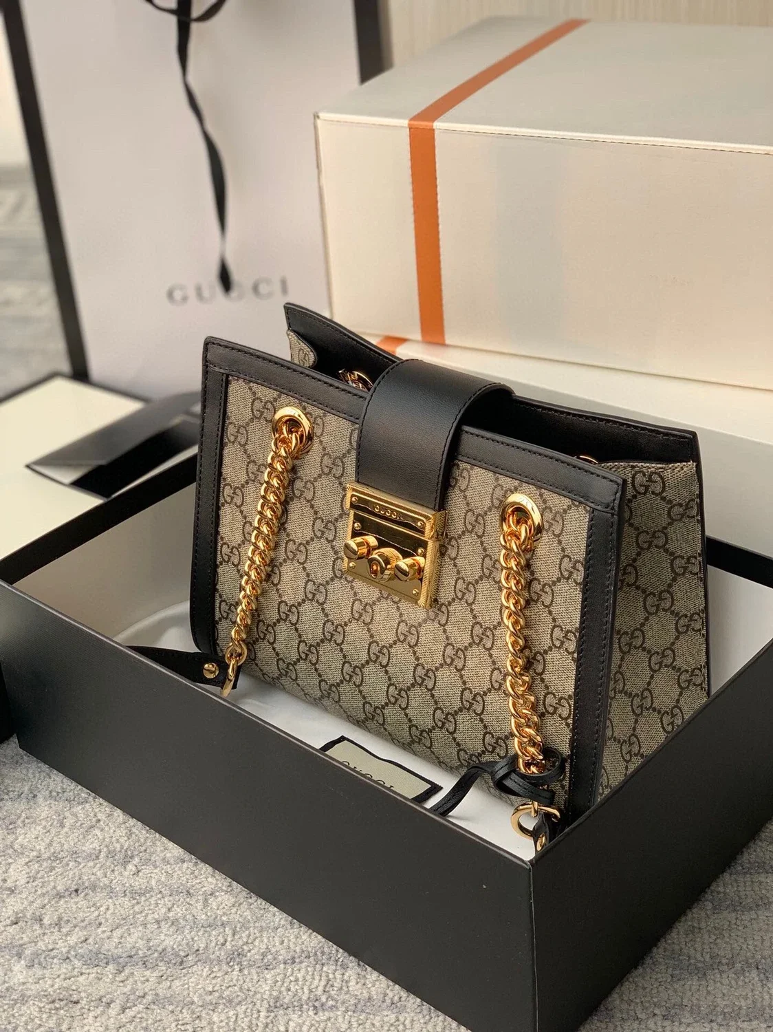 顶级品质原厂皮Gucci padlock女包498165经典双G织花手提单肩斜