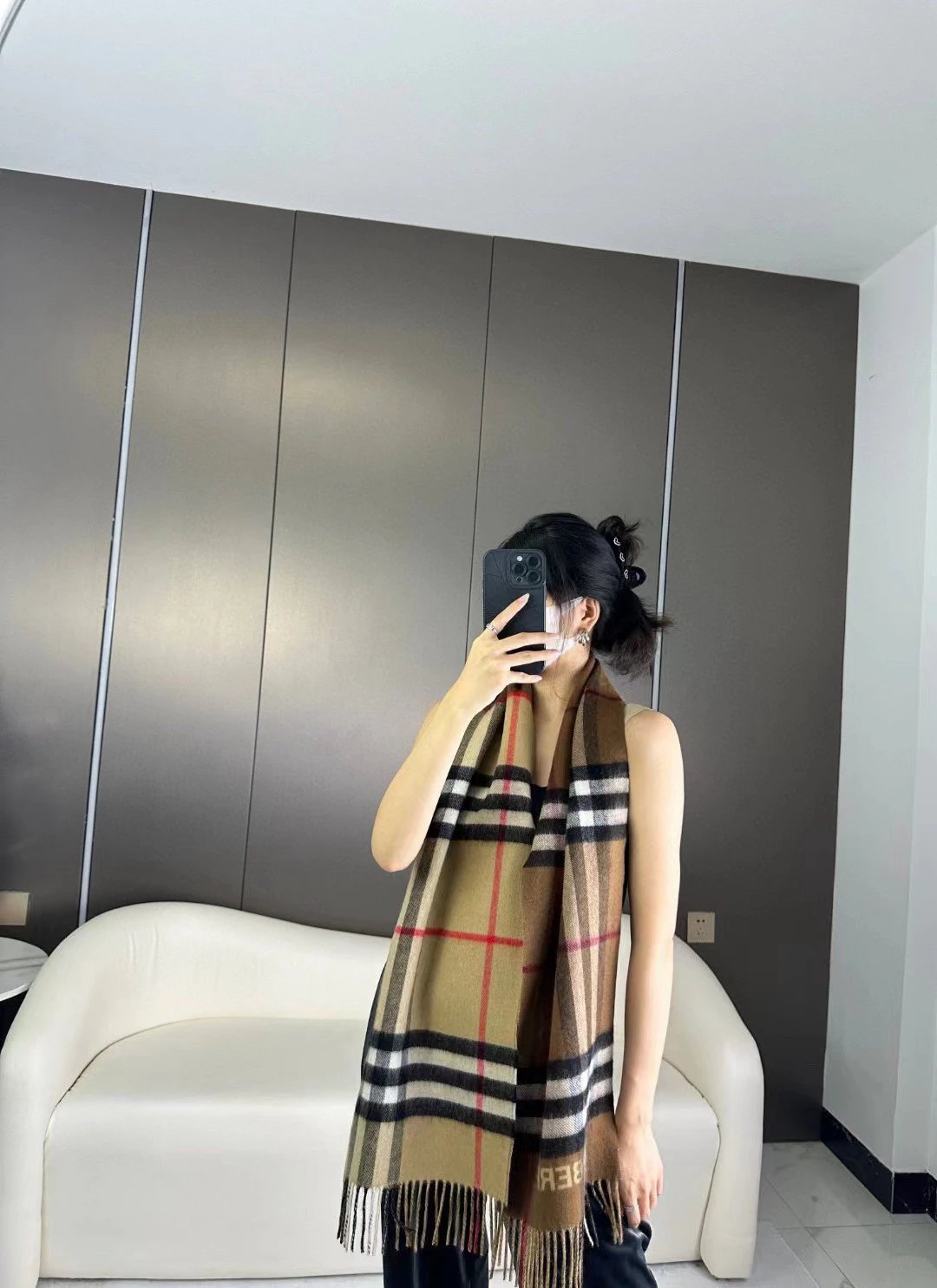 Classic Check Cashmere Scarf - 199106