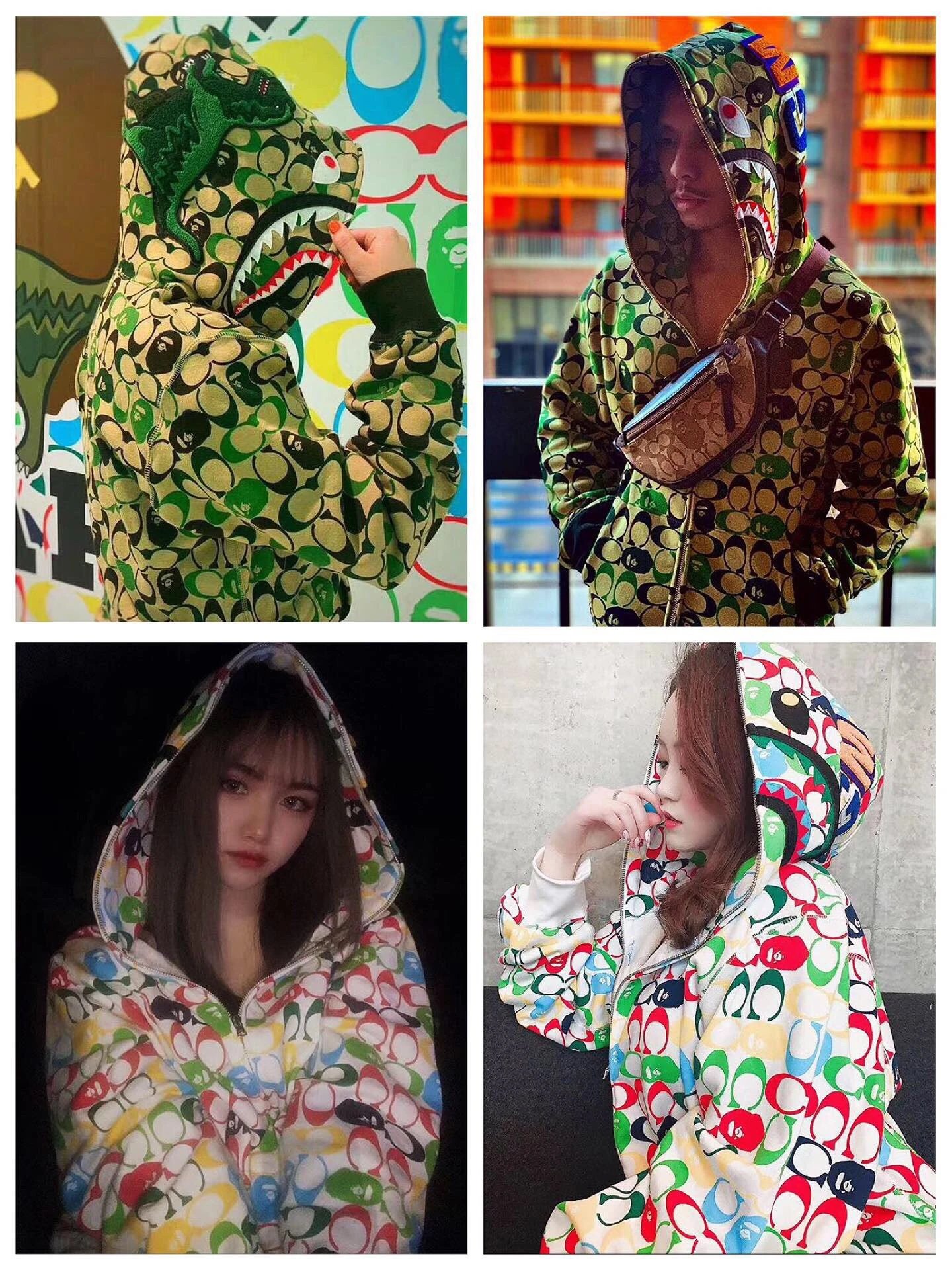70041 Bape Camo Shark x Coach Ape Collaboration Hooded Zip-Up Sweatshirt