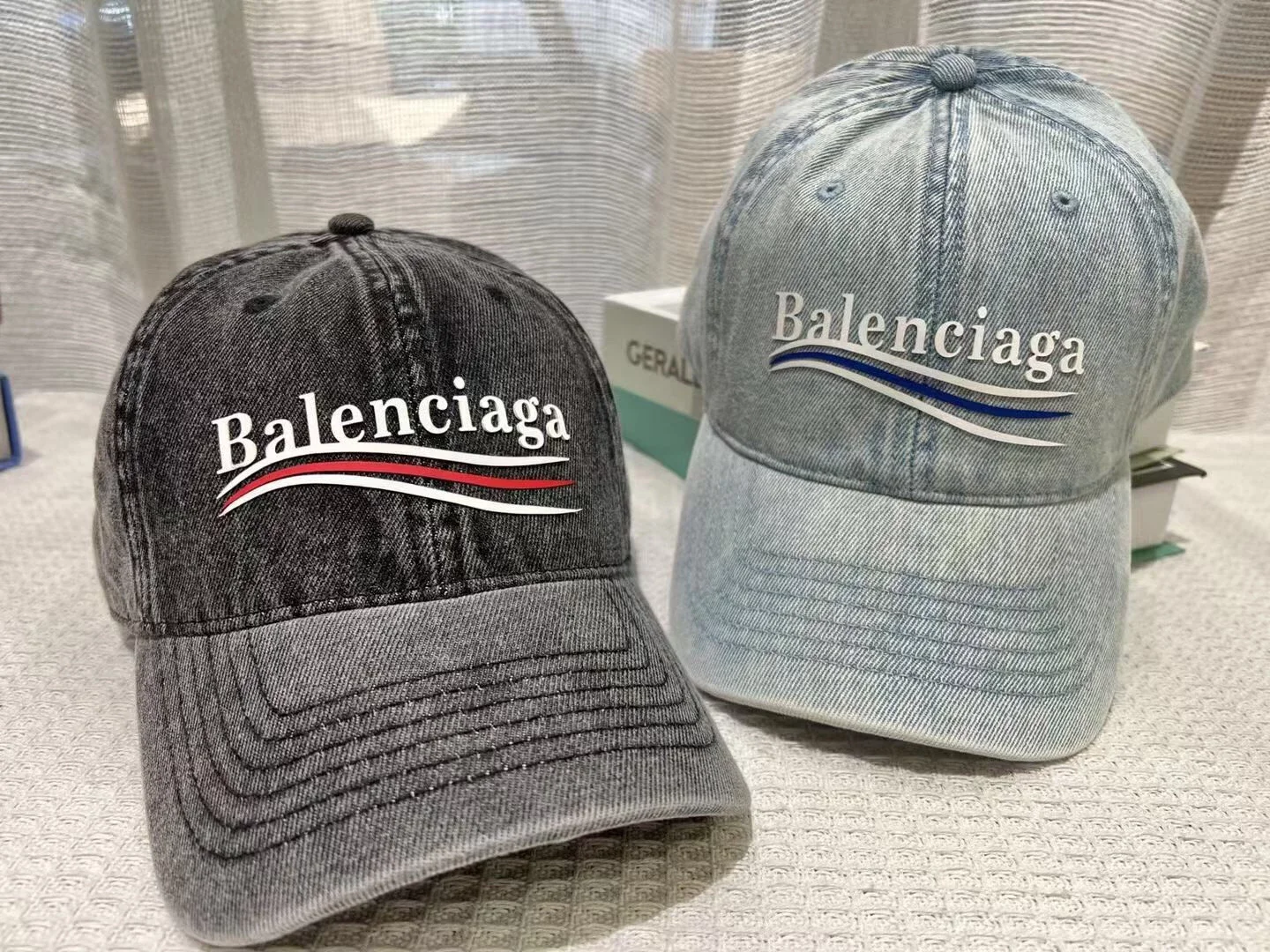 新品牛仔洗水棒球帽Balenciaga巴黎世家帽子经典横条字母皮标装饰鸭舌帽