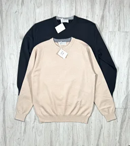 thumbnail for BC tricolor cotton crew neck pullover sweater medium-thick dense knit sweater