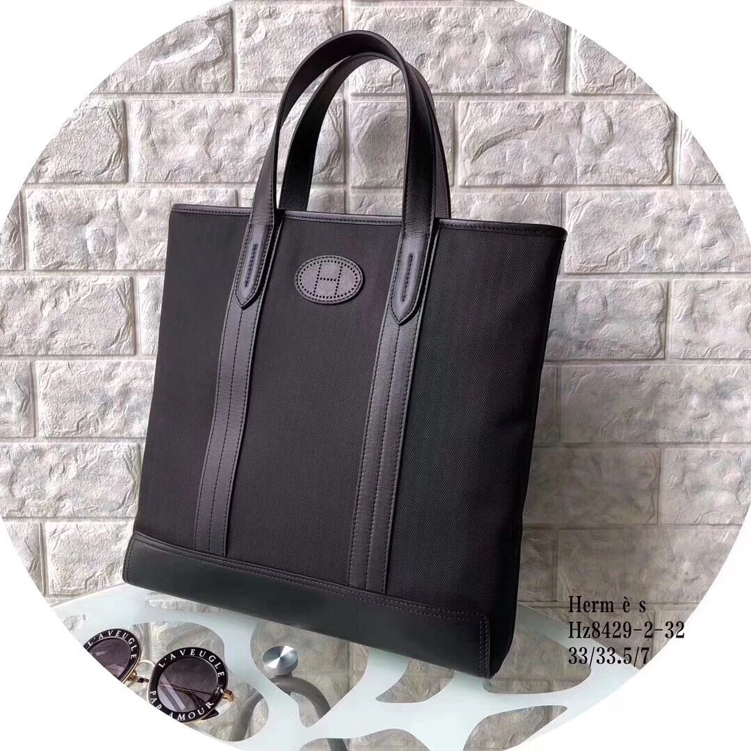 HERMÈS/爱马仕新款男包时尚帆布购物袋单肩手提包休闲商务公文包电脑包托特包