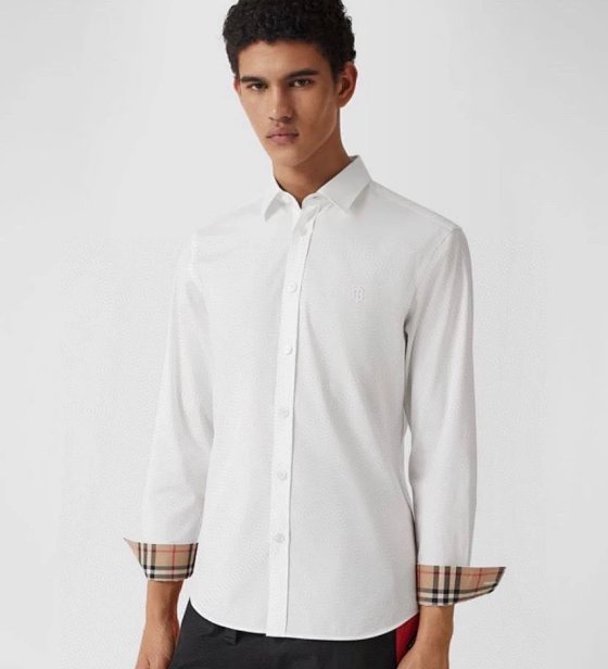 B Brand Men's Long Sleeve Business Shirt, Spring/Summer New Collection, Business Commute Plaid with Color Blocking, High Quality, Satin-Like Slight Stretch, Bust Size from 96 (Starting) - 100 - 104 - 108 - 112