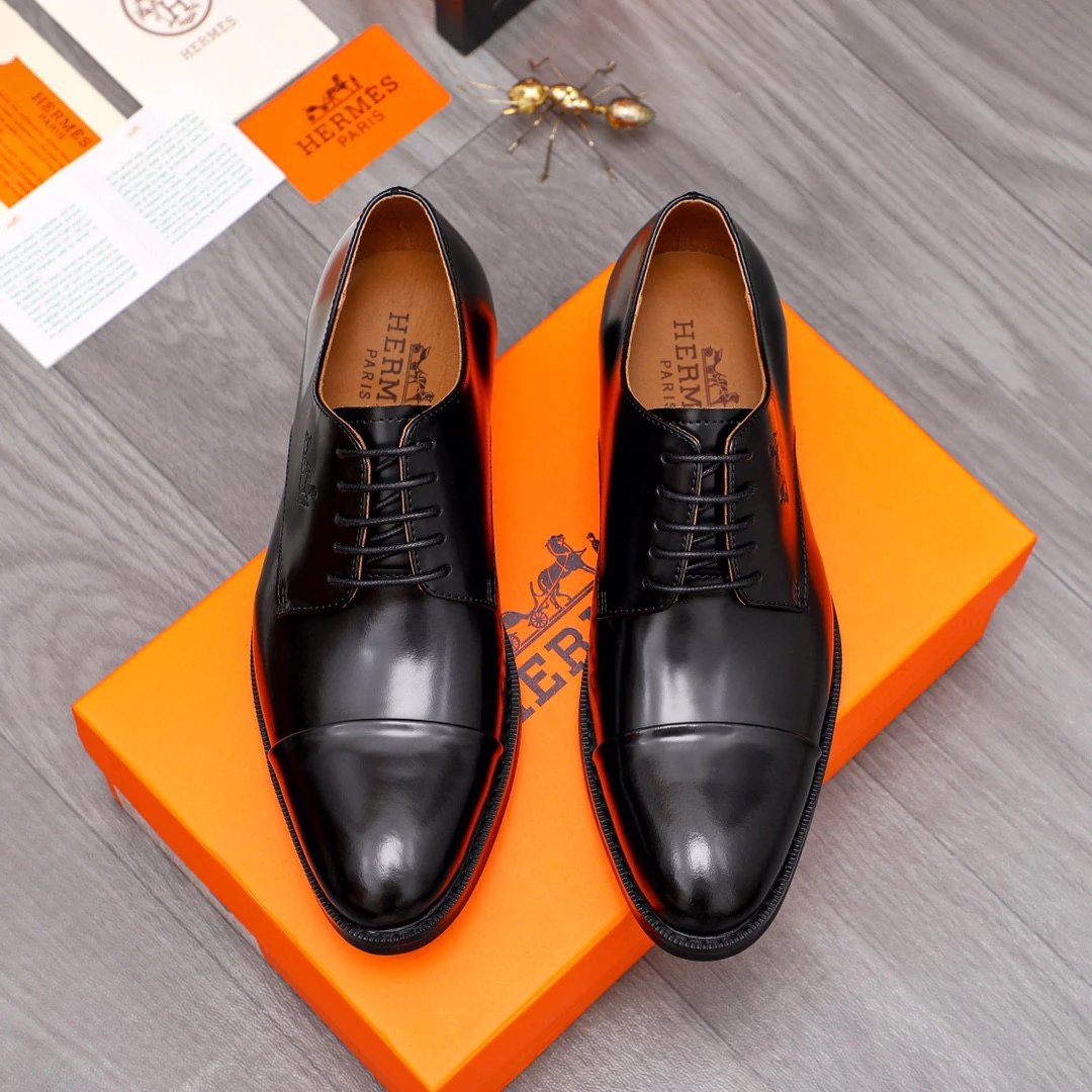 H's formal lace up men's shoes for spring and summer new items with open edge pearl cowhide leather upper, sheepskin lining, regular size leather shoes, size number