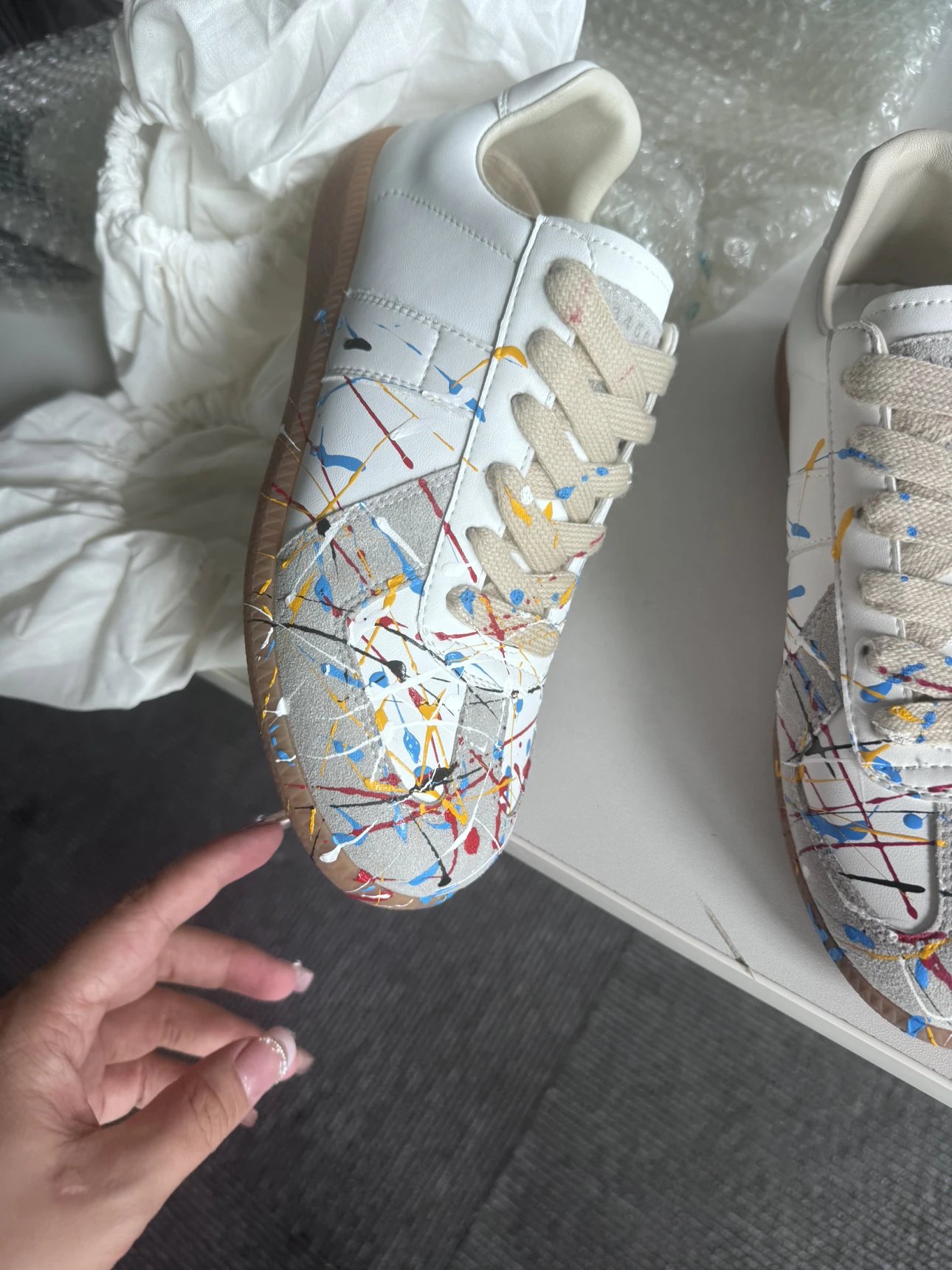 Maison Margiela Replica Black Multicolor Paint Splatter Sneakers
