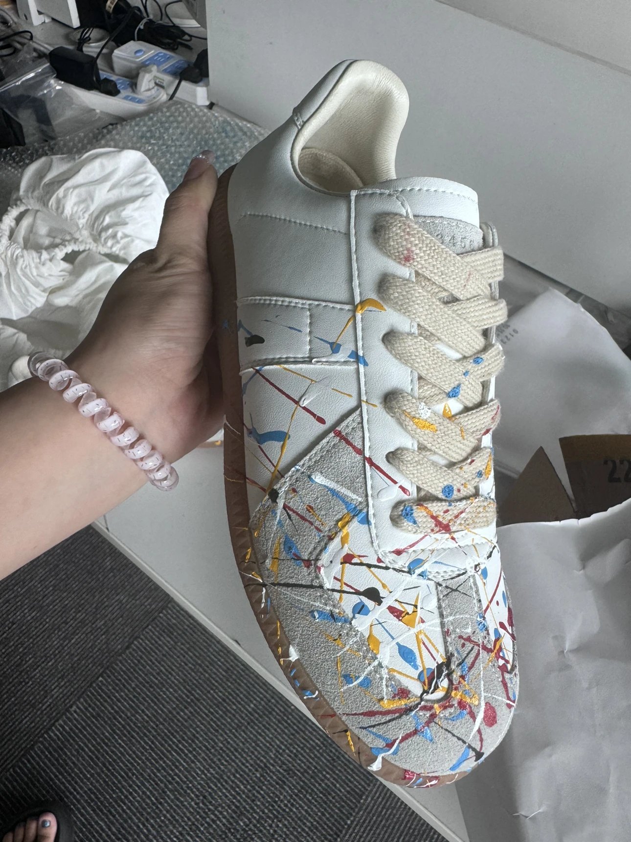Maison Margiela Replica Black Multicolor Paint Splatter Sneakers